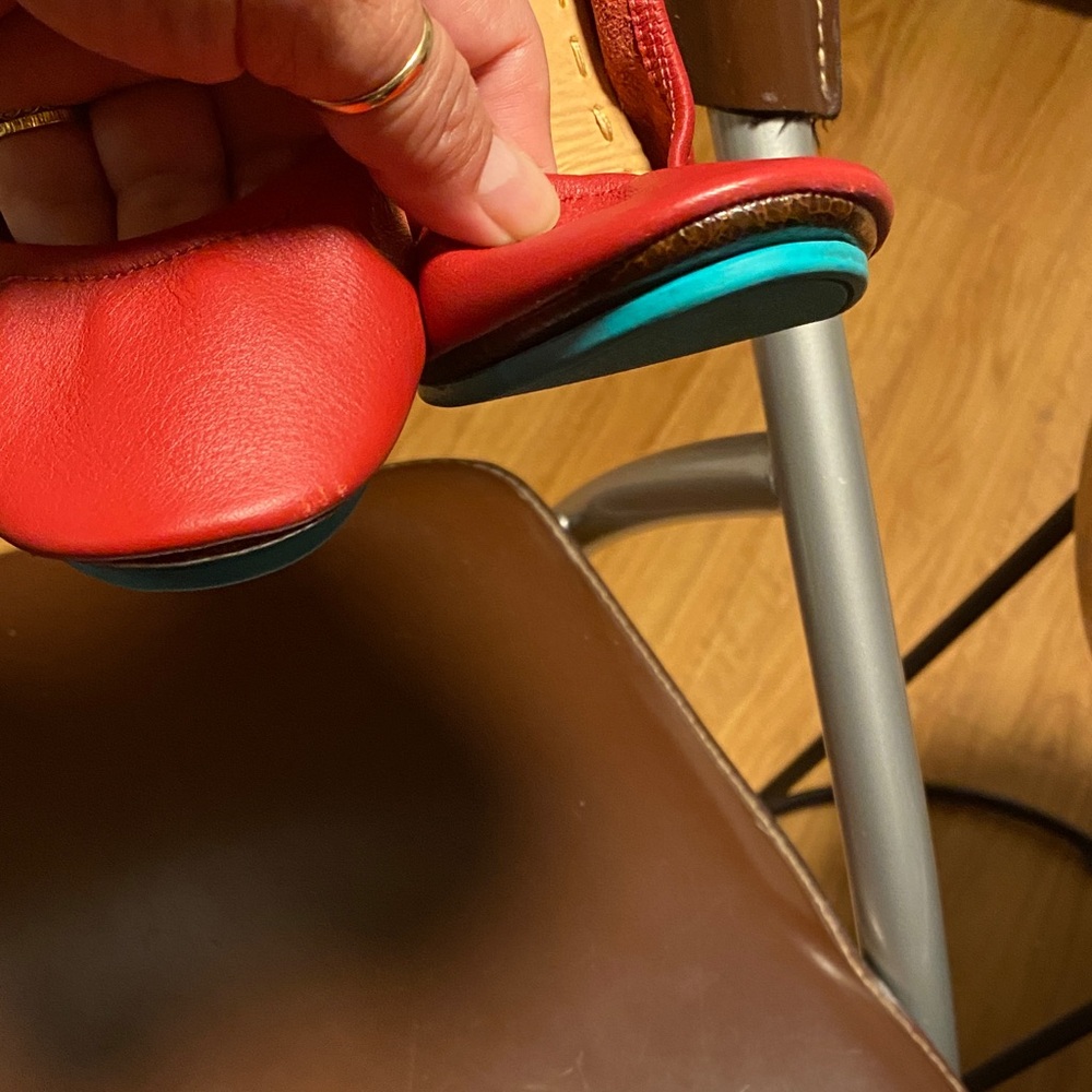 Tieks Vibrant Red Slippers with Teal Detail - Picture 2 of 5